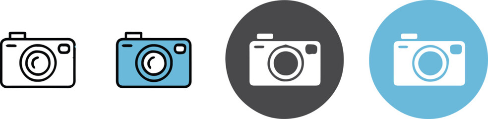 camera icon pack four variations outline filled silhouette badge
