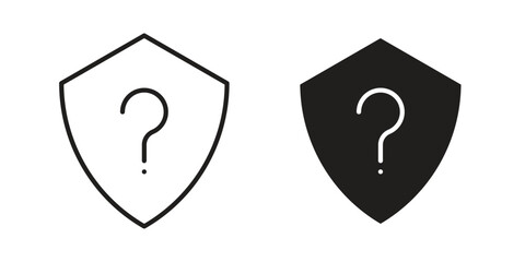 Shield interrogation icons in outline, flat style. Vector EPS