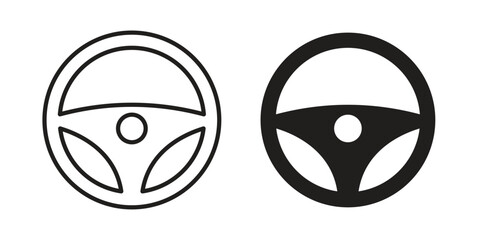 Steering wheel icons in outline, flat style. Vector EPS