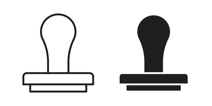 Stamp icons in outline, flat style. Vector EPS