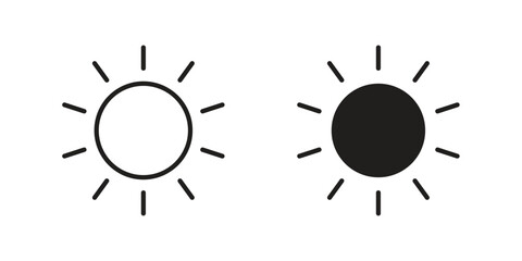 Sun icons in outline, flat style. Vector EPS