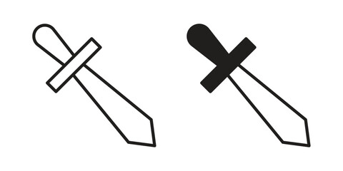 Sword icons in outline, flat style. Vector EPS