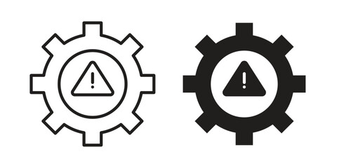 Technical warning icons in outline, flat style. Vector EPS