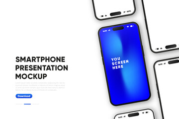 Realistic Smartphone Presentation Mockup. Device UI, UX mockup. Presentation template. Mobile phone frame with blank display. Device front view. Vector illustration.