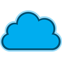 A Bright Blue Cartoon Cloud With A Light Blue Outline And A Transparent Background Representing Weather And Technology Concepts