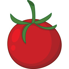 A Bright Red Tomato with a Green Stem and Leaves on a Transparent Background
