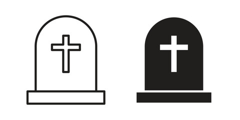 Obraz premium Tombstone icons in outline, flat style. Vector EPS