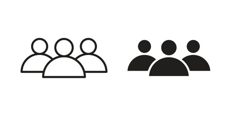 Users icons in outline, flat style. Vector EPS