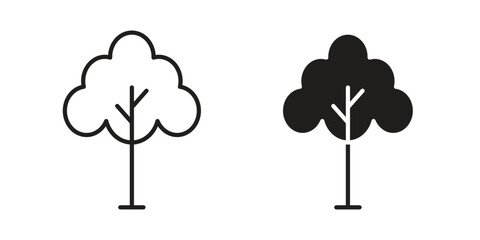 Tree icons in outline, flat style. Vector EPS