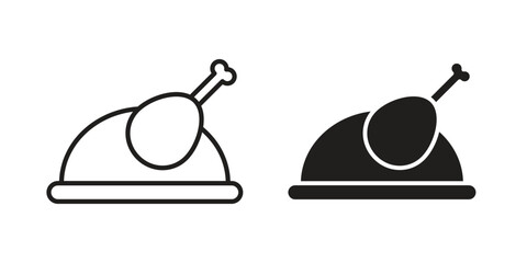 Turkey icons in outline, flat style. Vector EPS