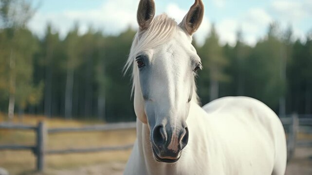 The majestic steed stands tall against the backdrop of a lush forest. Its serene demeanor and graceful form make it an exceptional subject for this captivating .