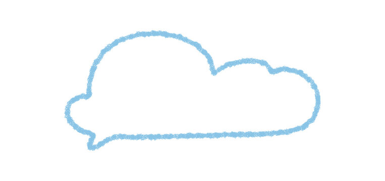 Fluid chalk outline with round hand drawn speech bubble and cloud shape. Message rectangle for comment and thought, communication graphic in blue with natural talk style.