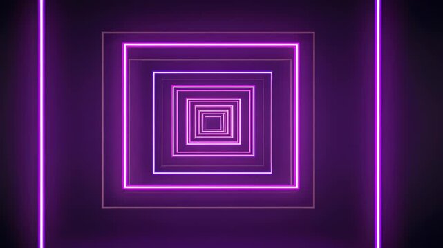 Illuminated Squares: An abstract composition, featuring a captivating array of glowing neon squares, arranged in a nested design, creating a sense of depth and perspective.