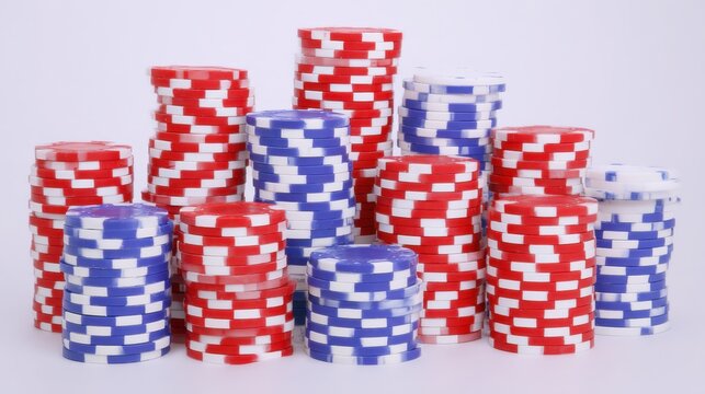 Colorful Red, White, and Blue Poker Stacks Arranged for a Game Night With Friends or Family