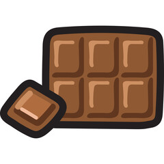 A chocolate bar with a broken piece and a transparent background a delicious treat for snacking and dessert