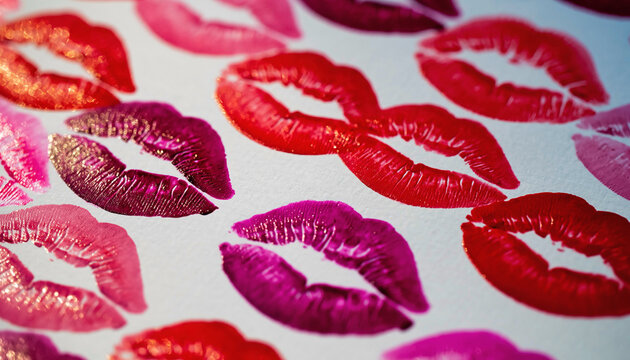 Colorful lipstick kiss prints on white paper
- Powered by Adobe