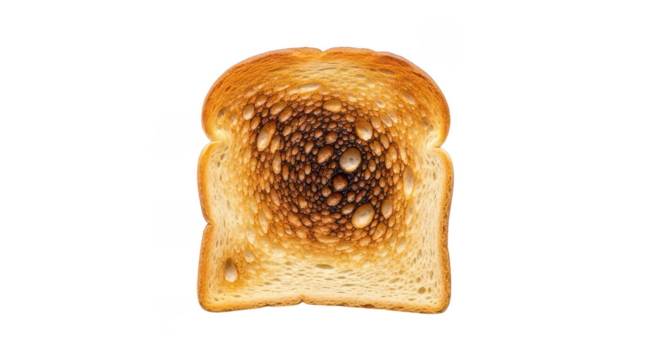 Burnt Toast Slice With Charred Center On Black Background