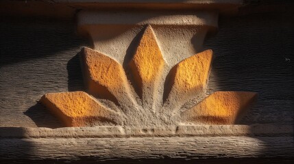 Sun Symbol Carved Into Sandstone Brightly Lit by the Warm Light of Sunset