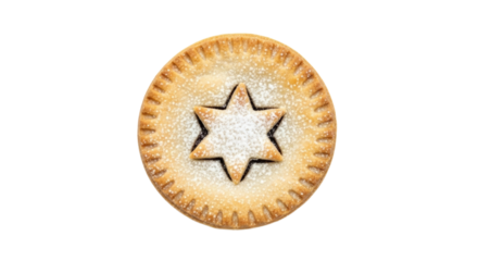 Traditional mince pie with star top and sugar dusting on isolated background