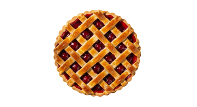 Homemade cherry pie with lattice crust on isolated background