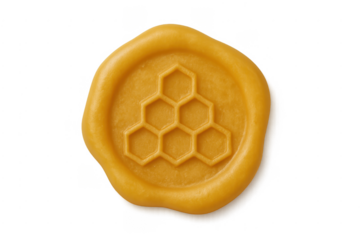 Honeycomb wax seal with hexagon pattern on transparent background