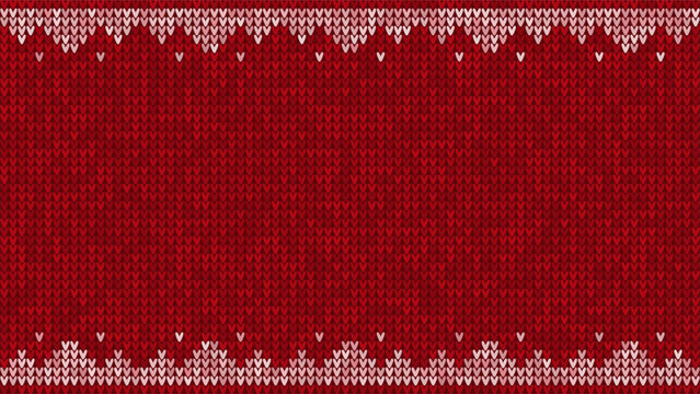 Fototapeta Red knitted Christmas background with white winter pattern. Traditional scandinavian seamless textile design for holiday season. Vector illustration with copy space.