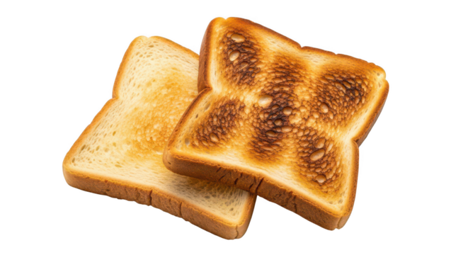 Two Slices Of Toast Golden And Dark Brown On Black