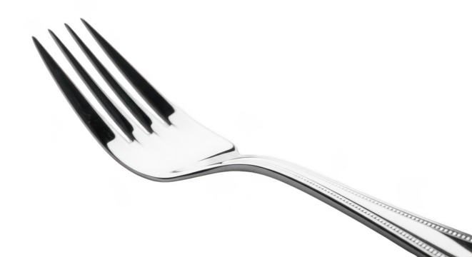 Polished Stainless Steel Dinner Fork On Black Background