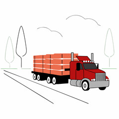 American Semi Truck with Trailer Hauling Cargo: Vector Illustration