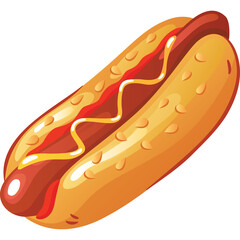 A delicious hot dog with mustard and ketchup in a golden brown bun on a transparent background
