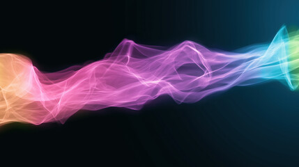 Fototapeta premium Bright, flowing lines of pink, purple, and green create an abstract wave pattern against a dark backdrop, showcasing smooth movement and vibrant colors that blend seamlessly