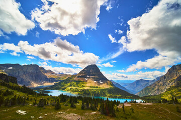 Hidden Lake Trail Mountain Landscape with Blue Water and Dramatic Sky