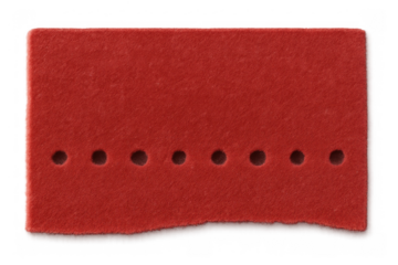 Red ripped paper label with perforated holes, a vintage tag or ticket stub design on transparent background