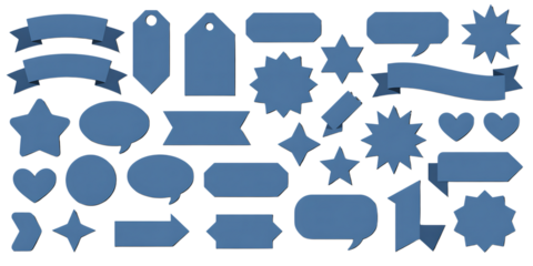 Blue Vector Design Elements Set – Banners, Tags, Speech Bubbles, Arrows, and Icons for UI and Graphic Projects