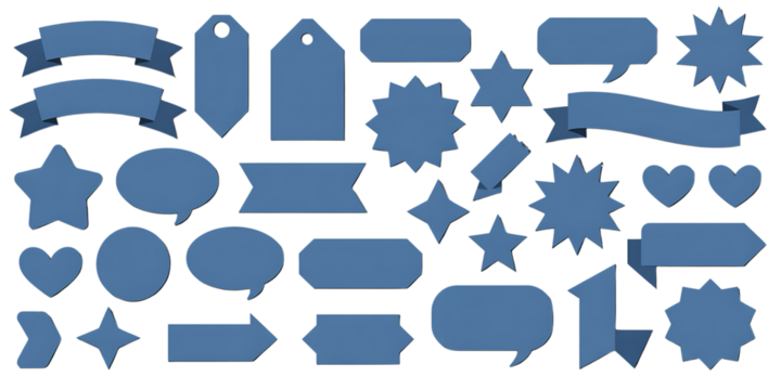 Blue Vector Design Elements Set – Banners, Tags, Speech Bubbles, Arrows, and Icons for UI and Graphic Projects