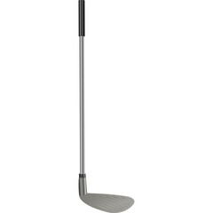 A Golf Club with a Shiny Metallic Head and a Black Grip on a Transparent Background