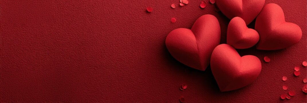 Romantic red hearts on textured red background for Valentine love themed stock image - Powered by Adobe
