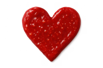 Red tomato sauce forming heart shape over transparent background