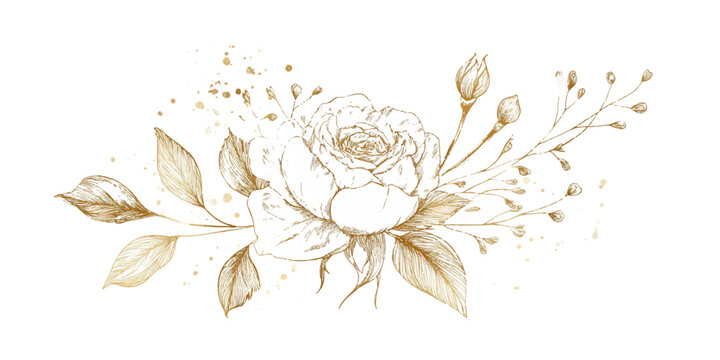 Soft watercolor floral arrangement with delicate leaves and blossoms in pastel tones