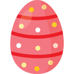 A Pink Easter Egg Decorated With Red Stripes And Yellow White Polka Dots On A Transparent Background