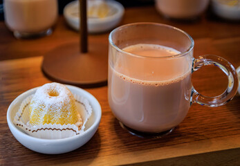 Mug of hot chocolate, traditional kugel cake, Christmas in Zurich, Switzerland