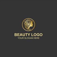 Luxury Golden Beauty Head Logo Symbol Design for Spa Salon Wellness Business with Creative Illustration
