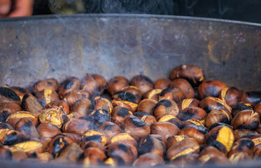 Roasted chestnuts at a Christmas market, holiday experience, Zurich, Switzerland