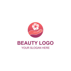 Hand and Flower Beauty Logo Design with Creative Illustration
