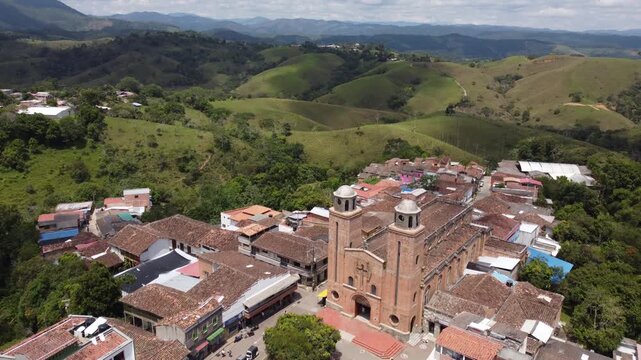 Yali, Antioquia, Colombia. October 19, 2025. Catholic parish located in the town's main park