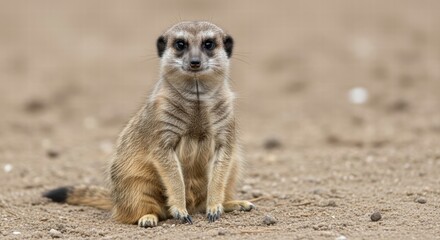 Alert Meerkat: An alert meerkat stands guard, its curious eyes locked onto the viewer, exuding vigilance and charm. A remarkable creature showcasing nature's unique attributes.