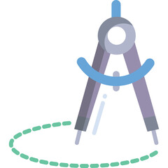 A Purple And Gray Compass Drawing A Dotted Green Circle On A White Background