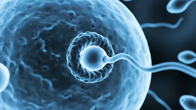 Sperm Fertilizing Egg Cell - Microscopic View of Human Reproduction.