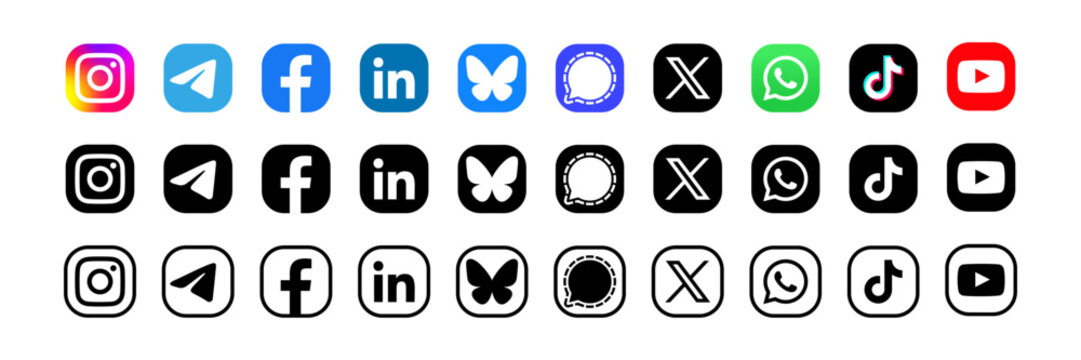 Social media icon.Contact us icon set.Contact and Communication Icons.Set of Communication icon.Facebook,Instagram, Twitter, Youtube,Whatsapp.Set of Icons for social networking
