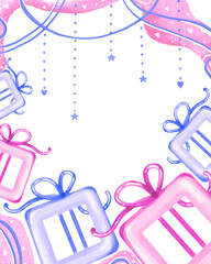 Pastel holiday design with gift boxes. Perfect for Christmas cards or wrapping.